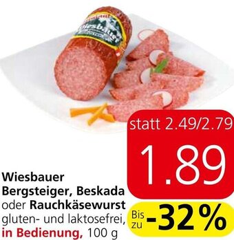 Spar Wiesbauer Bergsteiger, Beskada oder Rauchkäsewurst 100 g Angebot