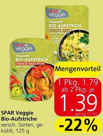 Spar SPAR Veggie Bio-Aufstriche versch. Sorten, ge-kühlt, 125 g Angebot