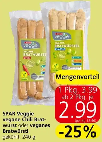 Spar SPAR Veggie vegane Chili Brat-wurst oder veganes Bratwürstl gekühlt, 240 g Angebot