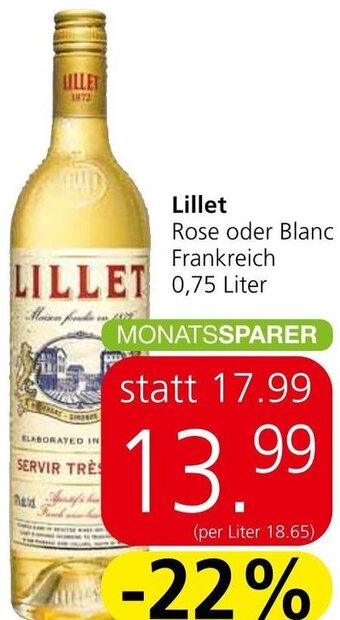 Spar Lillet Rose oder Blanc Frankreich 0,75 Liter Angebot