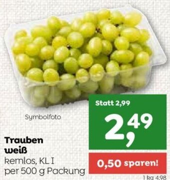 ADEG Trauben weiß kemlos, KLI per 500 g Packung Angebot