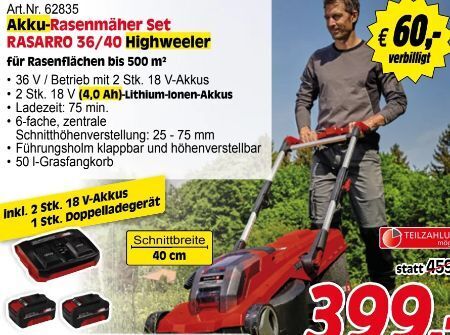 Zgonc Akku-rasenmäher set rasarro 36/40 Angebot