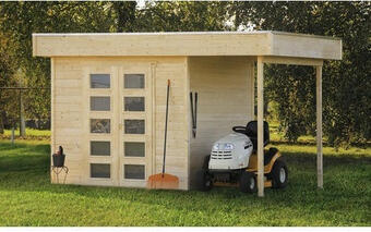 Hornbach Blockbohlenhaus skan holz venlo 2 mit fußboden und seitlichem dach 420x290 cm natur Angebot