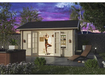 Hornbach Blockbohlenhaus skan holz lugano 2, dach dämmbar, für dachpfannen vorbereitet, mit fußboden 500x460 cm natur Angebot