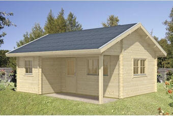 Hornbach Blockbohlenhaus skan holz ontario dachlattung, dämmbar, mit fußboden 680x580 cm natur Angebot