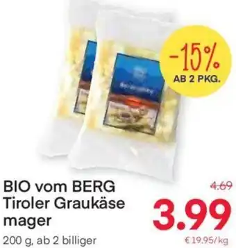 MPreis BIO vom BERG Tiroler Graukäse mager 200 g, ab 2 billiger Angebot