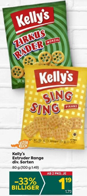 Billa Kelly's Extruder Range div. Sorten 80 g Angebot