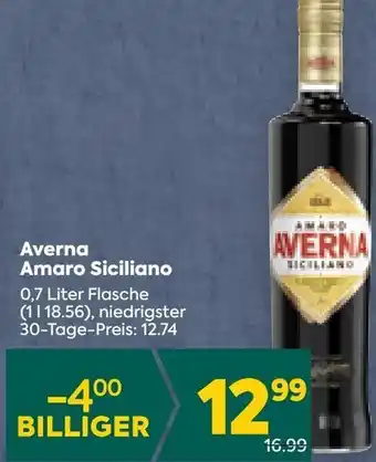 Billa Averna Amaro Siciliano 0,7 Liter Flasche (11 18.56), niedrigster 30-Tage-Preis: 12.74 Angebot