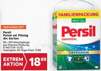 Billa Persil Pulver od. Flüssig div. Sorten 90-100 Waschgänge, per Flasche/Packung Angebot