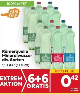 Billa Römerquelle Mineralwasser div. Sorten 1,5 Liter (11 0.28) Angebot