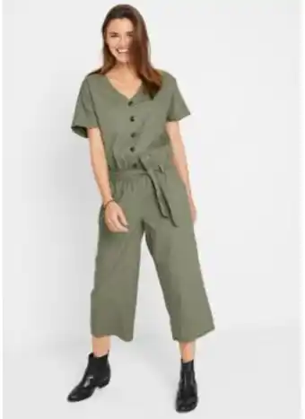 Bonprix Jumpsuit mit leinen, knöpfen und bequembund, weites 3/4 bein Angebot