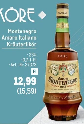 Metro Montenegro Amaro Italiano Kräuterlikör Angebot