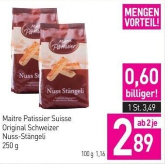Sutterlüty Maitre Patissier Suisse Original Schweizer Nuss-Stängeli 250 g Angebot