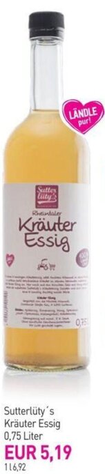 Sutterlüty Sutterlüty's Kräuter Essig 0,75 Liter Angebot