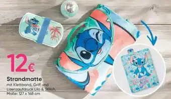 Strandmatte mit Klettband, Griff und Lizenzaufdruck Lilo & Stitch, Maße: 127 x 168 cm