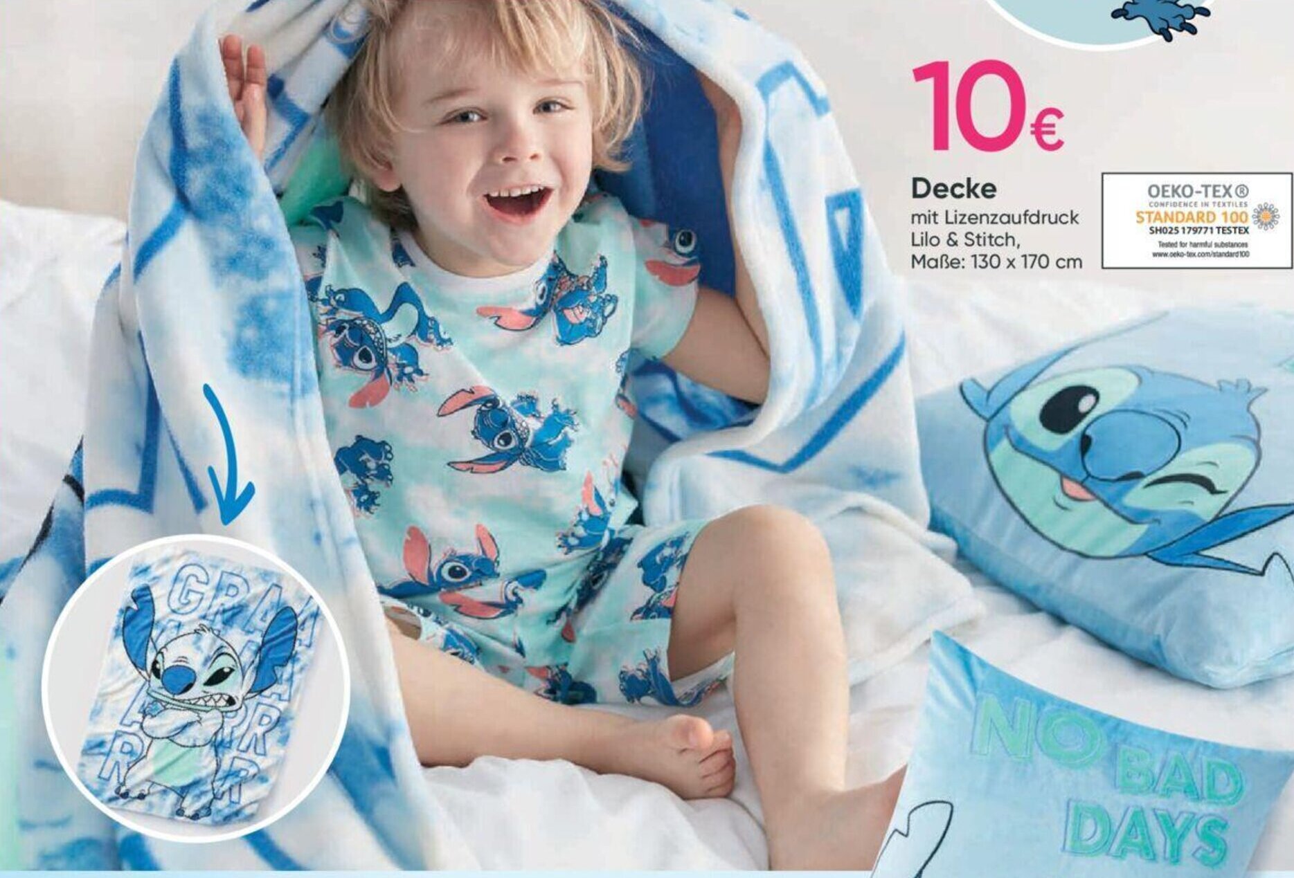 Pepco Decke mit Lizenzaufdruck Lilo & Stitch, Maße: 130 x 170 cm Angebot
