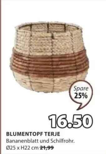 JYSK BLUMENTOPF TERJE Bananenblatt und Schilfrohr. Ø25 x H22 cm 21,99 Angebot