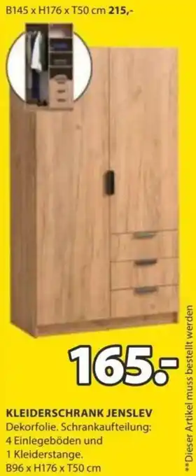 JYSK KLEIDERSCHRANK JENSLEV Dekorf 1KLEIDERSCHRANK JENSLEV erstange. B96 x H176 x T50 cm Angebot