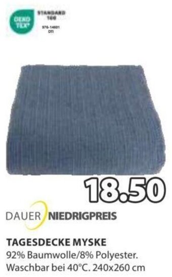 JYSK TAGESDECKE MYSKE 92% Baumwolle/8% Polyester. Waschbar bei 40°C. 240x260 cm Angebot