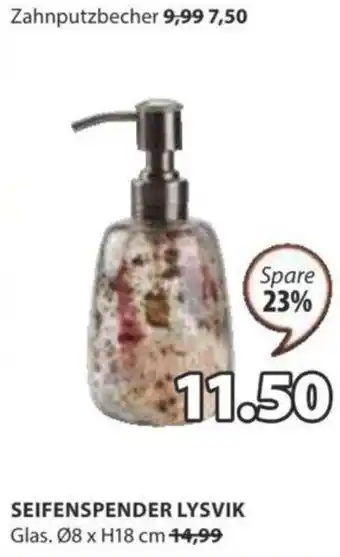 JYSK SEIFENSPENDER LYSVIK Glas. Ø8 x H18 cm Angebot