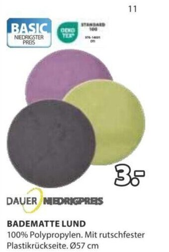 JYSK BADEMATTE LUND 100% Polypropylen. Mit rutschfester Plastikrückseite. Ø57 cm Angebot
