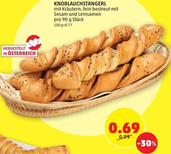 PENNY KNOBLAUCHSTANGERL mit Kräutern, fein bestreut mit Sesam und Leinsamen pro 90 g Stück Angebot