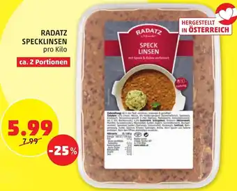 PENNY RADATZ SPECKLINSEN pro Kilo ca. 2 Portionen Angebot