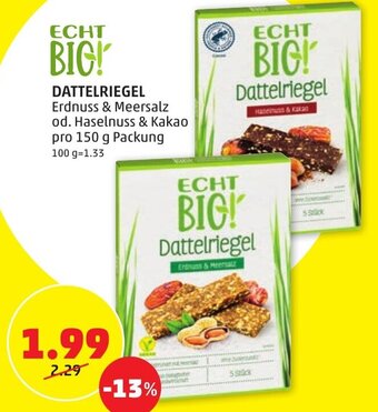 PENNY DATTELRIEGEL Erdnuss & Meersalz od. Haselnuss & Kakao pro 150 g Packung Angebot