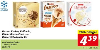 Strasser Markt Ferrero Rocher, Raffaello, Kinder Bueno Cone oder Kinder Schokolade Eis 220 ml-368 ml Angebot