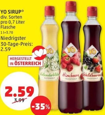 PENNY YO SIRUP* div. Sorten pro 0,7 Liter Angebot