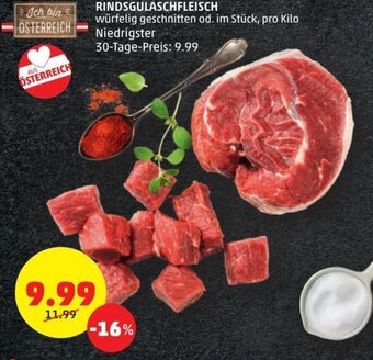 PENNY RINDSGULASCHFLEISCH würfelig geschnitten od. im Stück, pro Kilo Angebot