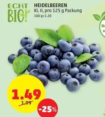 PENNY HEIDELBEEREN Kl. II, pro 125 g Packung Angebot
