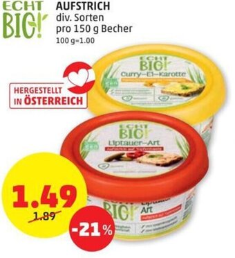 PENNY AUFSTRICH div. Sorten pro 150 g Becher Angebot