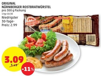 PENNY ORIGINAL NÜRNBERGER ROSTBRATWÜRSTEL pro 300 g Packung Angebot