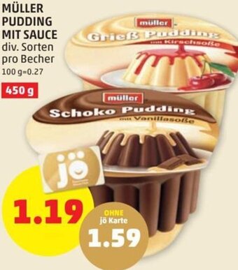 PENNY MÜLLER PUDDING MIT SAUCE div. Sorten pro Becher Angebot