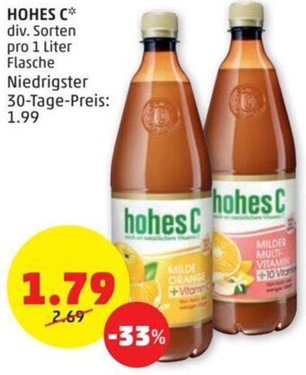 PENNY HOHES C* div. Sorten pro 1 Liter Flasche Angebot