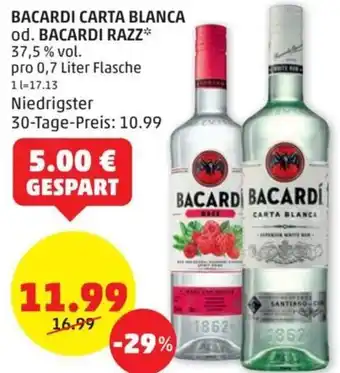 PENNY BACARDI CARTA BLANCA od. BACARDI RAZZ* pro 0,7 Liter Flasche Angebot