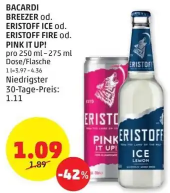 PENNY BACARDI BREEZER od. ERISTO pro 250 ml-275 ml Dose/Flasche Angebot