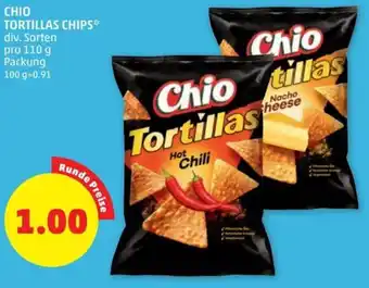 PENNY CHIO TORTILLAS CHIPS* div. Sorten pro 110 g Packung Angebot