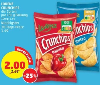 PENNY LORENZ CRUNCHIPS div. Sorten pro 150 g Packung Angebot
