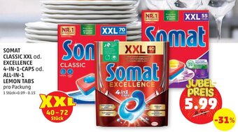 PENNY SOMAT CLASSIC XXL od. EXCELLENCE 4-IN-1-CAPS od. ALL-IN-1 LEMON TABS pro Packung Angebot