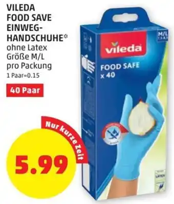 PENNY VILEDA FOOD SAVE EINWEG-HANDSCHUHE* ohne Latex Größe M/L pro Packung 40 Paar Angebot