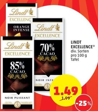 PENNY LINDT EXCELLENCE* div. Sorten pro 100 g Tafel Angebot