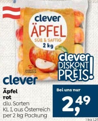ADEG clever Äpfel rot div. Sorten KL I, aus Österreich per 2 kg Packung Angebot
