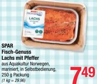 Maximarkt SPAR Fisch-Genuss Lachs mit Pfeffer aus Aquakultur Norwegen, mariniert, in Selbstbedienung, 250 g Packung Angebot