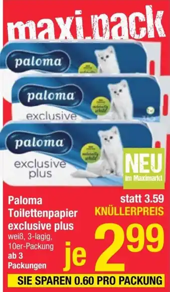 Maximarkt Paloma Toilettenpapier exclusive plus weiß, 3-lagig, 10er-Packung ab 3 Angebot