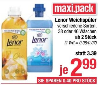 Maximarkt Lenor Weichspüler verschiedene Sorten, 38 oder 46 Wäschen Angebot