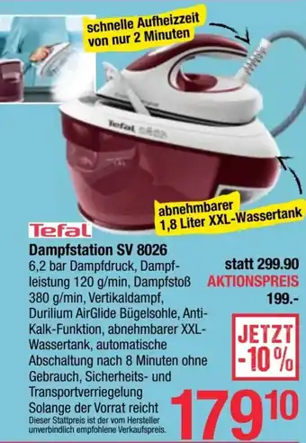 Maximarkt Tefal Dampfstation SV 8026 6,2 bar Dampfdruck, Dampfdruck Angebot