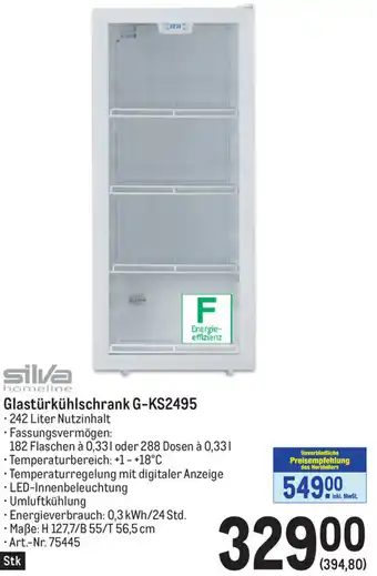 Metro Silva Homeline Glastürkühlschrank G-KS2495 Angebot