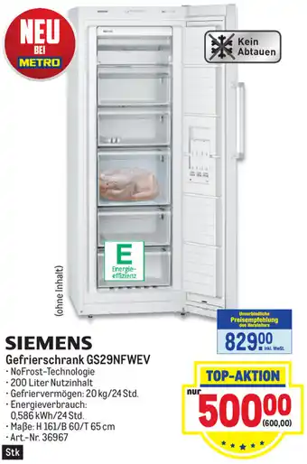 Metro Siemens Gefrierschrank GS29NFWEV Angebot